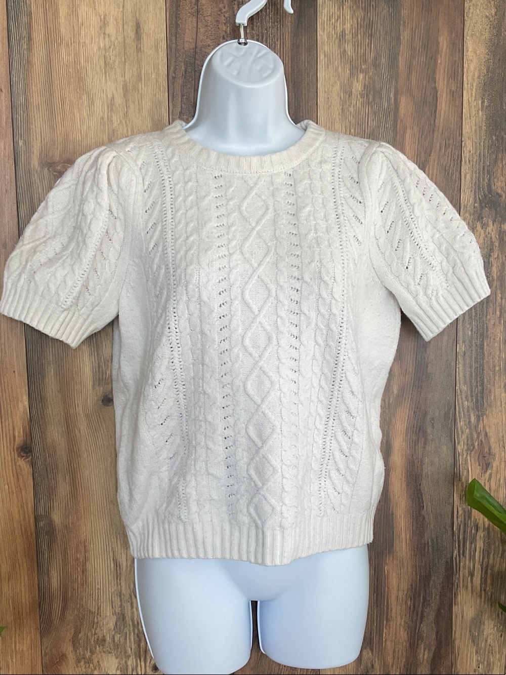 Free Assembly Cable-Knit Puff Sleeve Short Sleeve Sweater S C326